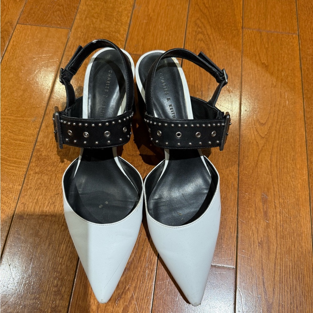 Charles & Keith Black and White Heels with Studded Details